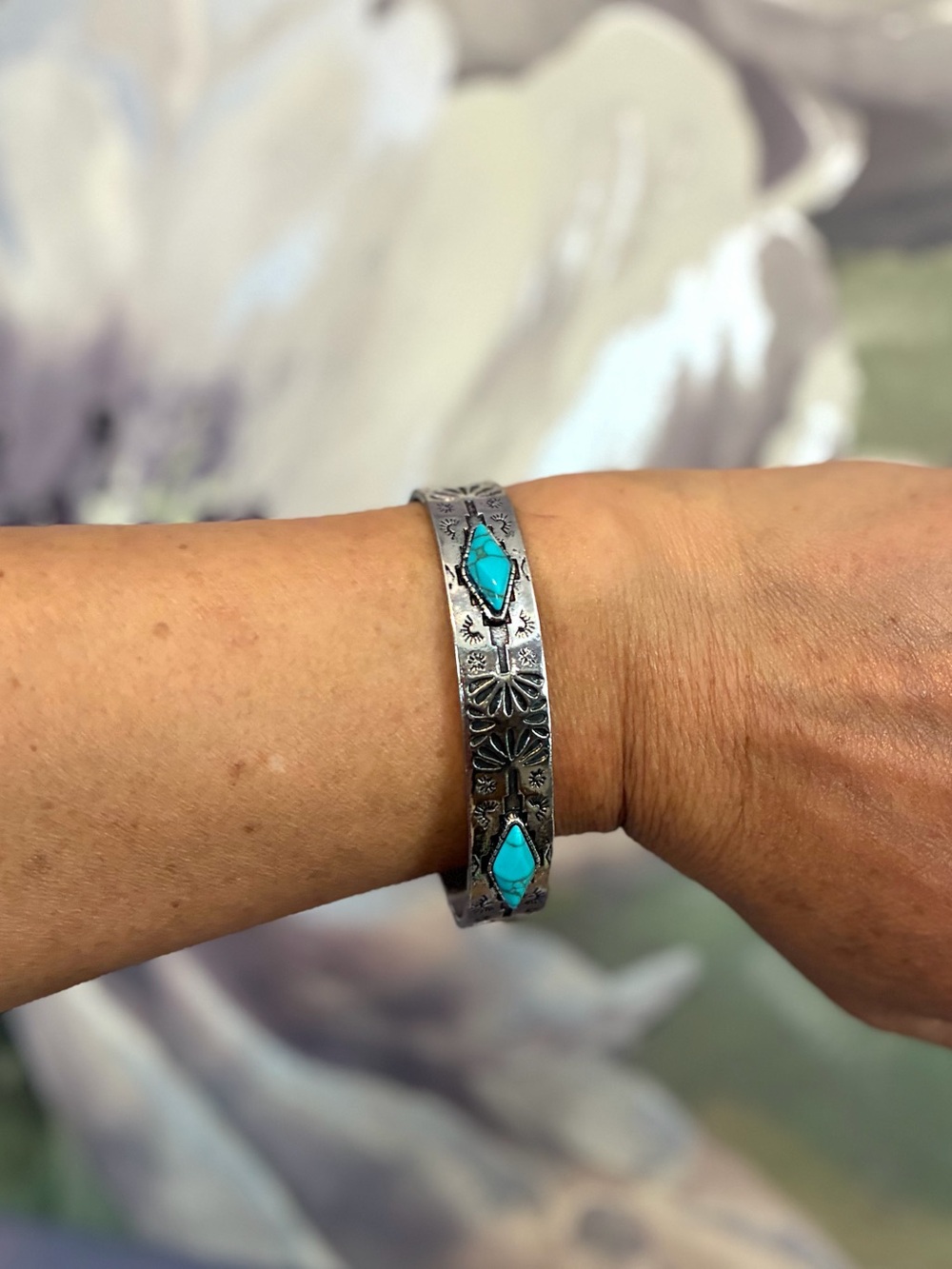 Silver-Tone Cuff Bracelet with Turquoise Accents - Women's Jewelry